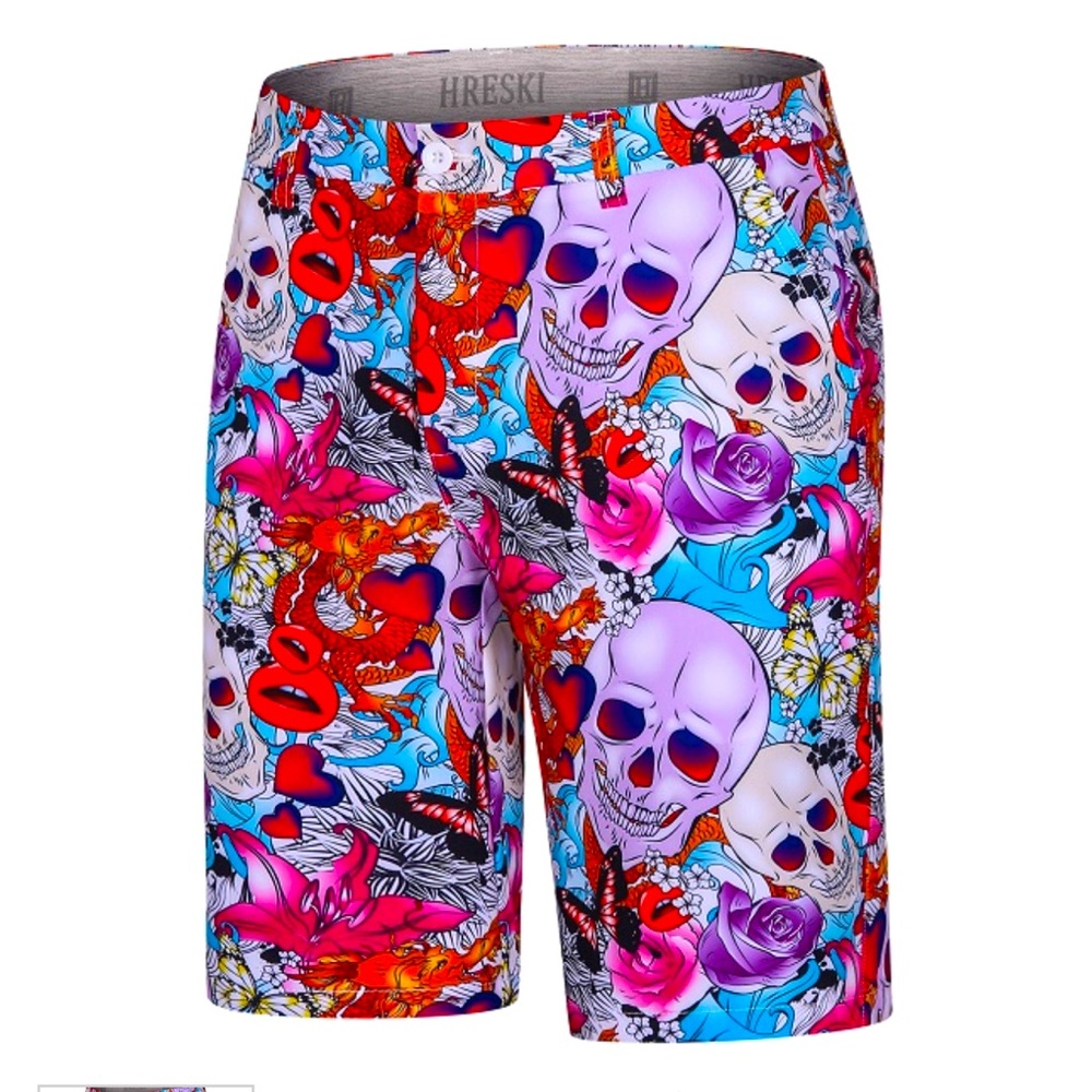 HRESKI GOLF SHORTS “skulls & roses”